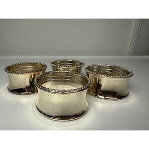Vintage Silverplate Napkin Rings Set of 4 Beaded Rim Classic Table Decor